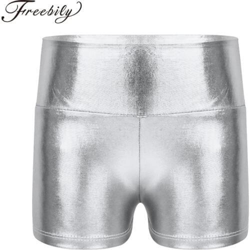 New Girls Ballet Dance Shorts Metallic Shiny High Waist Teen Kids Dance Tutu Shorts Bottoms Gymnastic Leotard Ballerina Shorts