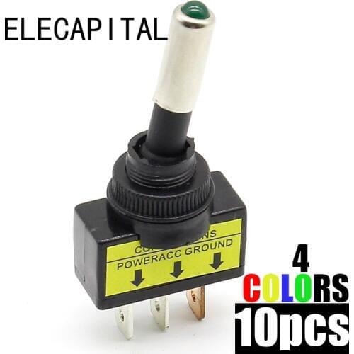 10 pcs 12V 20A Car Auto Red Blue Yellow Green Color LED Light Toggle Rocker Switch 3 Pin SPST ON/OFF Sales for Vehicles Switches