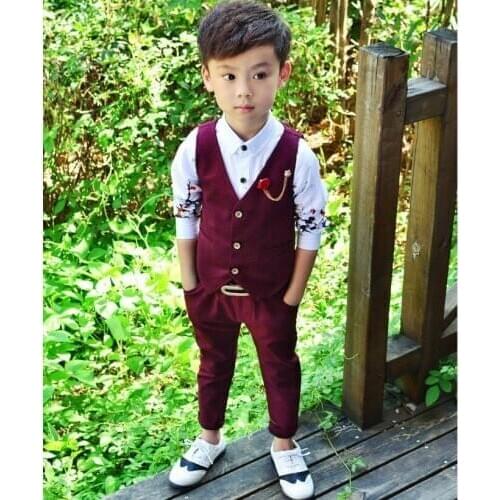 2017 Brand New 2 Unids Boys Spring Vest Formal Top Childrens Suits Wedding Groom Childrens Wedding red Suits V collar children