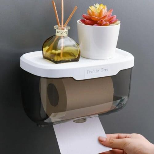 Waterproof Wall Mount Toilet Paper Holder Shelf Toilet Tissue Paper Tray Roll Paper Tube Storage Box Tray Rack Bathroom Supplies
