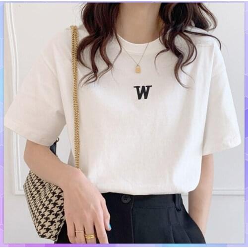Plus Size Oversized T-shirt Womens Cotton Tee Shirt Summer Embroidery Short-sleeve Loose T Shirts Letter Print White Black Top