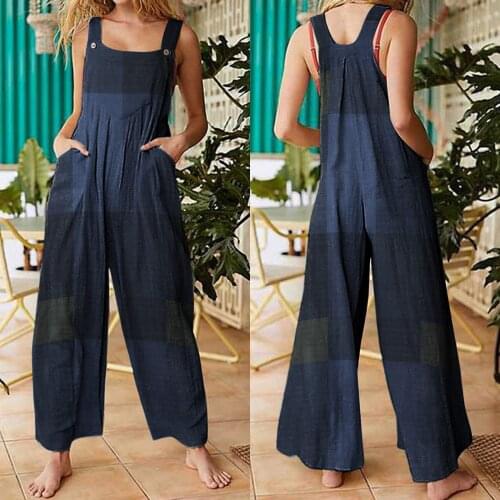 Women Suspenders Jumpsuit Print Loose Pocket Rompers Fashion Beach Style Bottoms Overalls Комбинезон Женский