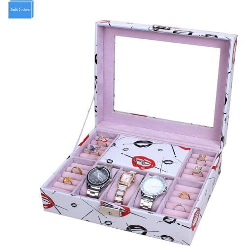 Women makeup organizer box DIY home storage desk case lock organization Jewelry watch strong colorful makeup storage holder box