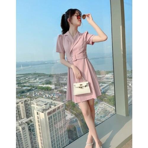 2021 Summer Korean Fashion Women Blazers Mini Dress Elegant Notched Collar Short Sleeve Slim Office Ladies Suit Dress Vestidos