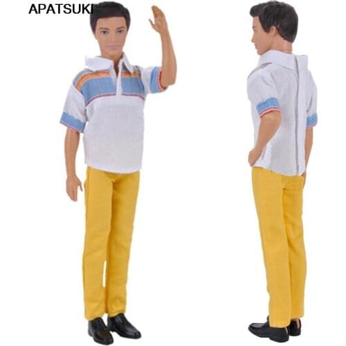 1set 1/6 Male Doll Clothes Yellow Pants & White Shirt For Ken Doll Clothes For Barbies Boyfriend Ken Prince Boy Doll Accessory
