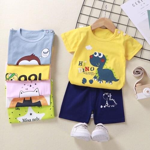 2 pcs set of pure cotton baby cartoon clothes for men and women baby summer T-shirt + shorts childrens casual wear suit