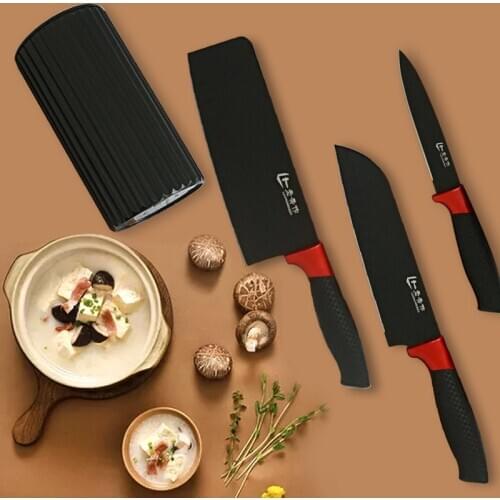 3pcs Kitchen Knives Set Sharp Black Blade Chef Slicing Santoku Paring Chopping Knives Fish Fruit Cooking Tools
