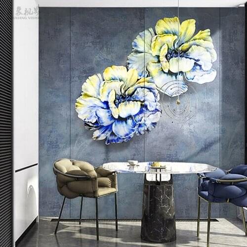 3D modern new Chinese creative hand-painted peony wallpaper living room sofa bedroom background wall decorative mural Waterproof