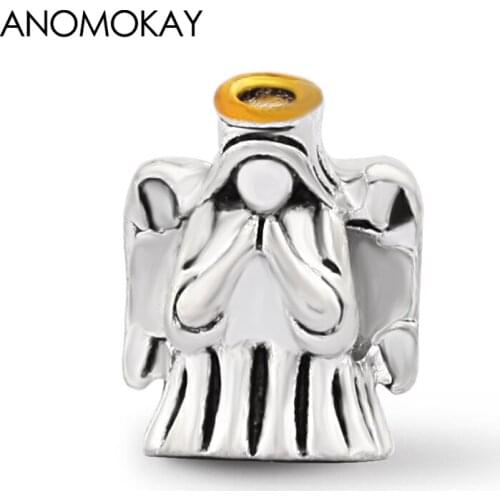 Antique Silver Color Little Angel Charms fit Bracelet & Bangle Gold Enamel Angel Cap Beads for DIY Jewelry Making 2 Pcs/Lot