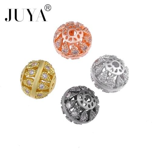 1 pcs gold rose gold black color copper micro pave CZ zircon rhinestone round ball beads for jewelry making accessories