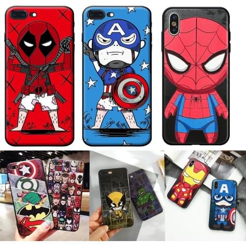 Disney Marvel Spiderman Hulk Captain America Phone Case for Soft Silicone Iphone 8 7 6 6S Plus X XS Max XR SE2 Cartoons Boy Gift