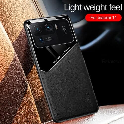 For xiaomi mi11 ultra case leather texture plexiglass car magnetic holder phone cover for xiao mi 11ultra 11 ultra protect shell