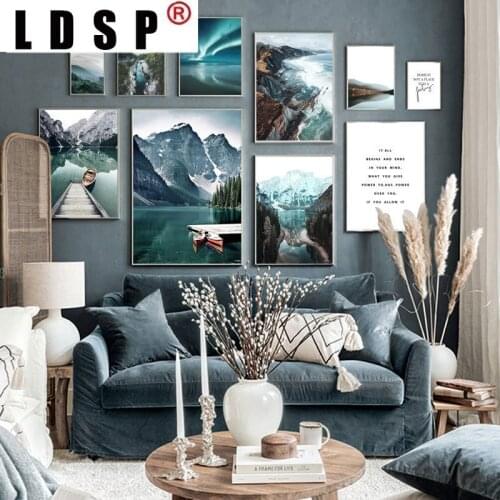 LDSP Home Decor Nature Landscape Wall Art Forest Mountain Canvas Painting Lake Boat Poster Print Nordic Picture Modern Unframed