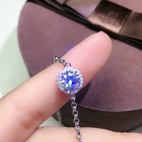 Geoki 925 Sterling Silver Round Perfect Cut 1 Ct Passed Diamond Test D Color VVS1 Moissanite Spring Bracelet Women Luxury Chain