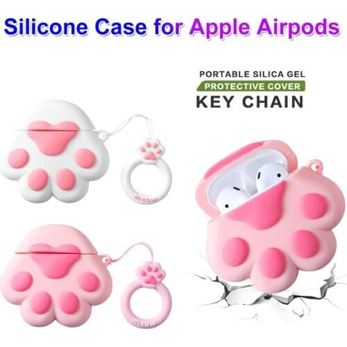 1pc Cute Anti Lost With Strap Protective Cat Paw Cartoon Silicone Case Cover For Apple AirPods 1/2 Cute Cartoon Case