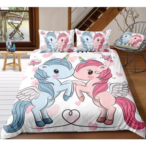Cartoon Unicorn Bedding Linens Set Girls Kids Quilt Cover Bedclothes Pillowcase Digital-printing Twin Bedding Duvet Cover Set
