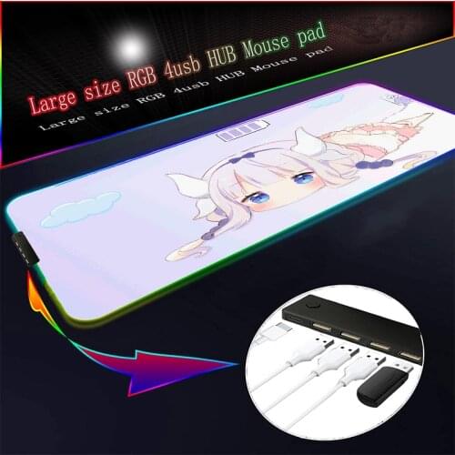 Kanna Kamui Keyboards Pads Rgb 4-Port USB Hub Large Mouse Pad Gamer Girl Anime Mat Mousepad Pink Cute Kawaii Gaming Accessories