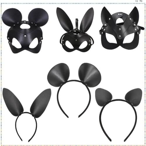 SM Rabbit Mickey Leather Mask Headgear Bdsm Bondage Cosplay Sex Toys Sexy Half Cat Mask Halloween Party Mask Erotic Accessories