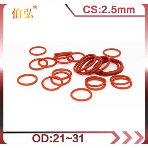 Red Silicon O-Ring 5PCS/lot Silicone/VMQ OD21/22/23/24/25/26/27/28/29/30/31*2.5mm Thickness Rubber O Ring Seal Gasket Rings Wash