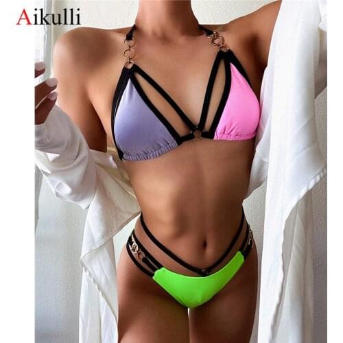 New Bikinis Color Matching Swimsuit Women Sexy Backless String Biquini Swimwear Summer Beach Swim Bathing Suit Female Beachwear