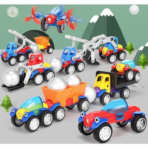 19-56pcs Magnetic Building Blocks Magnet Sticks Metal Balls Magnetic Designer Construction Set Vehicle Car Toys for Children