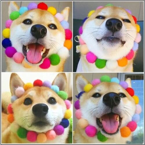 Cute Pet Rainbow Fur Ball Collar Cat and Dog Collar Christmas Necklace Pet Photo Decoration Props Teddy Collar Pet Accessories