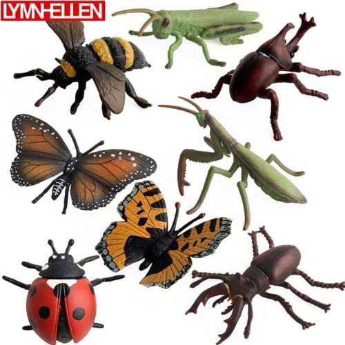 Simulation Insect Bee Praying Mantis Butterfly Toys Ladybird Locust Beetle Plastic Models Figurine Educational Children Doll Set