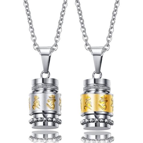 Prayer Stainless Steel Open Lucky Buddhist Mantra Container Urn Memorial Pendant Necklace Ash Keepsake Cremation Jewelry