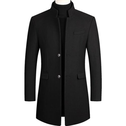 Boys Winter Black Coat Plus Size Woolen Blend Coat Male Long Windbreaker Jacket Thick Cotton Warm Men Jacket Mens Overcoat 4xl