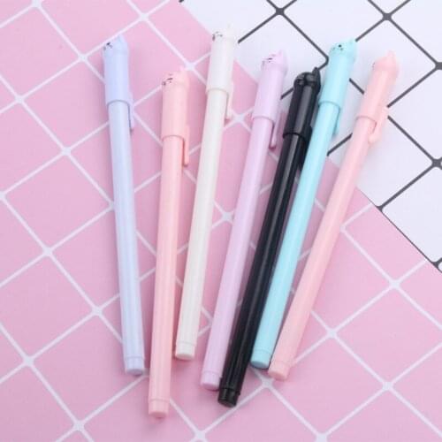50PCS Creative Korea Stationery School Supplies Cat Pen Cap Styling Gel Pen Black Office Accessories