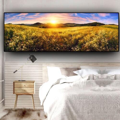 Nature Flower Mountain Sunset Landscape Cuadros Canvas Painting Scandinavian Posters and Prints Wall Art Picture for Living Room