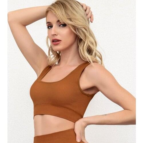 2021 New Sports Underwear Fitness Clothes Ladies Square Neck Body Yoga Wear U-neck Knitted Seamless Shockproof Yoga Bra