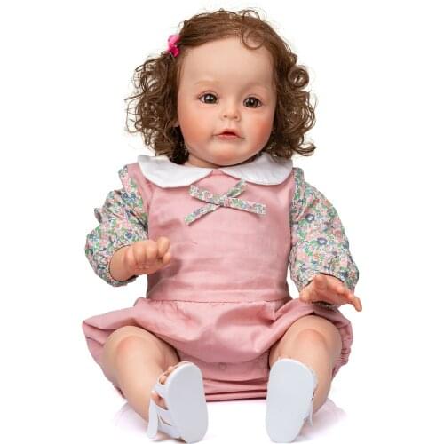 NPK 60CM Top Quality Reborn Sue-Sue 3Month Real Baby Size Hand-Detailed Painting 3D Skin Tone Hand rooted Brown Curly hair