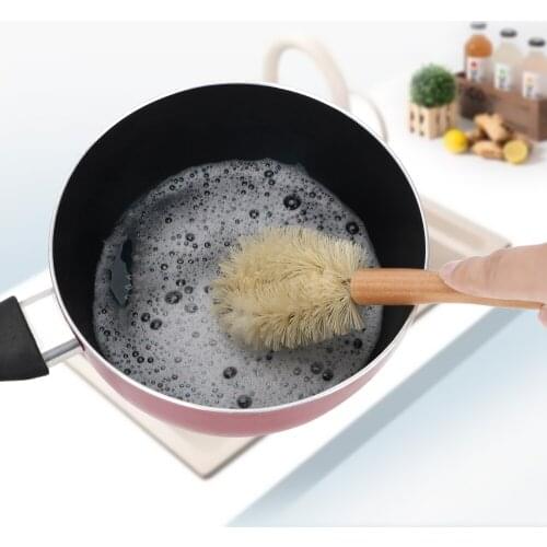 O-shaped Cup Brush Cleaning Brush Portable Kitchen Supplies Bottle Pot Brush Wooden Long Handle