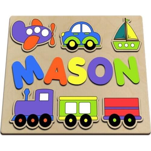 Personalize truck plane Wood Name Puzzle set, custom kids name Wooden puzzle Toddler Toys, First Birthday baby shower Gift Boy