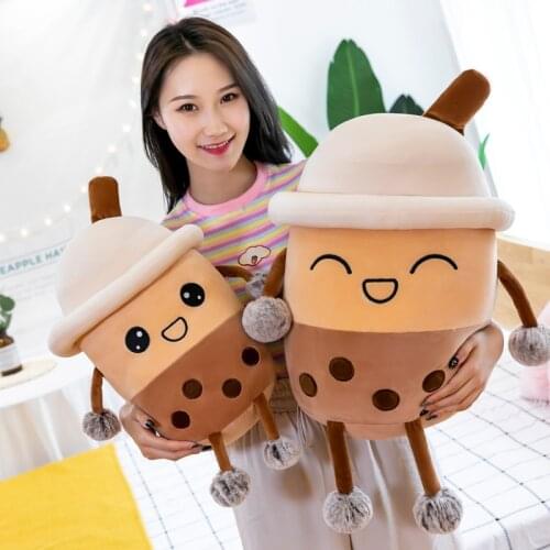 Plush Tea Cup Toy Bubble Tea Pillow Cushion Cute Plush Stuffed Soft Apple Strawberry Milk Tea Kids Gift