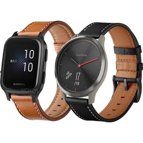 Genuine Leather Watchband for Garmin venu Sq Vivoactive 3 4 Forerunner 245 645 Haylou LS02 Strap metal buckle soft bracelet