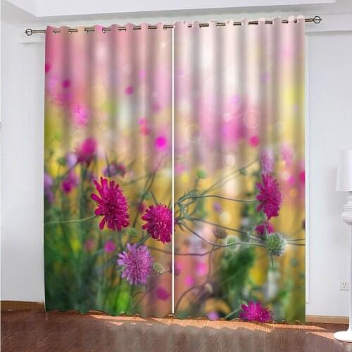 Romantic Colorful Flowers Pattern 3D Curtains Custom Size Pink Curtains For Living Room Bedroom Marriage Room Window Curtains