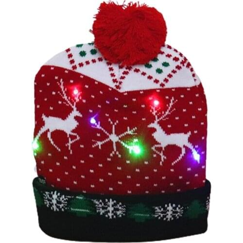 LED Christmas Hat Light Up Knitted Colorful Lights Elk Ugly Hat Unisex Winter Sweater Beanie Cap New Year Holiday Party