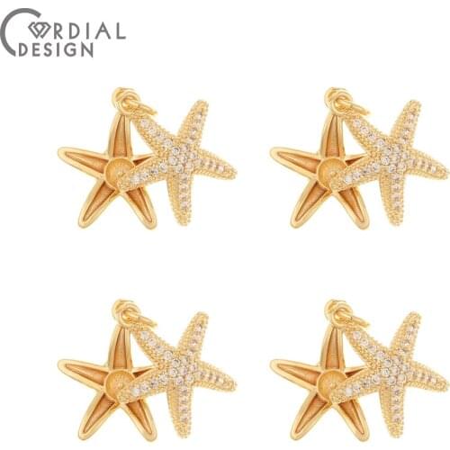 Cordial Design 10Pcs 14*17MM Jewelry Accessories/CZ Earrings Making/Genuine Gold Plating/Sea Star Shape/Hand Made/DIY Charms