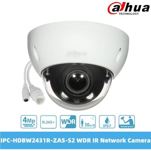 Dahua IPC-HDBW2431R-ZAS-S2 4MP Lite IR Vari-Focal Dome Network Camera PoE Power Supply 2.7mm–13.5mm Lens IP67 IK10