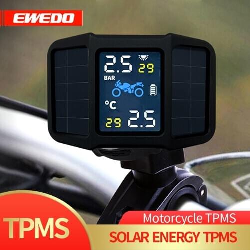 EWEDO Motorcycle TPMS Tire Pressure solar Power Alarm Motorbike Tire Pressure Monitoring System for Tyre Monitoring