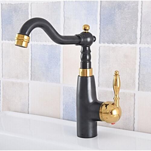 Black & Gold Brass Faucets Bathroom Sink Mixer Deck Faucet Rotate Single Handle Hot And Cold Water Mixer Taps