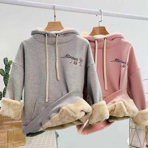 Lamb velvet sweatshirt womens hoodies hooded 2020 new Korean style loose long-sleeved jacket plus velvet winter clothes