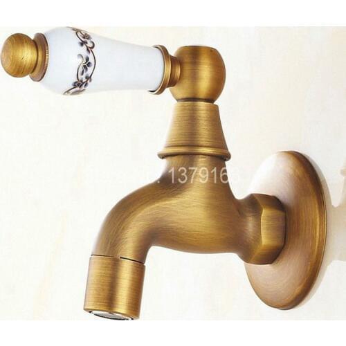 Vintage Antique Bronze One Ceramic Flower Pattern Handle Kitchen faucet wall mounted Laundry bathroom Mop Water Tap aav134