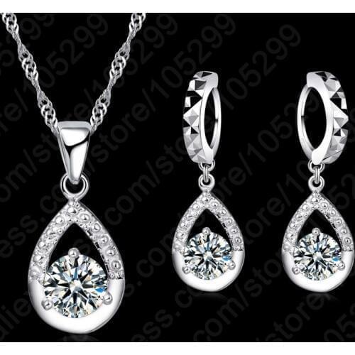 Elegant Amazing Design 925 Sterling Silver High Quality Water Drop Clear Cubic Zircon Jewelry Sets For Women Wedding