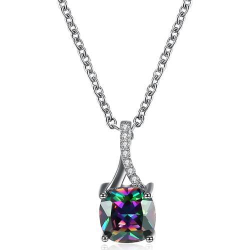Brand Design Women Silver Chain Pendant Necklace Jewelry Rainbow Color Cubic Zirconia Rhinestone Necklaces For Wedding