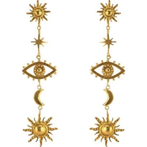 Golden Moon Star Earrings Evil Eye Charm Pendant Drop Earrings Women Fashion Jewelry