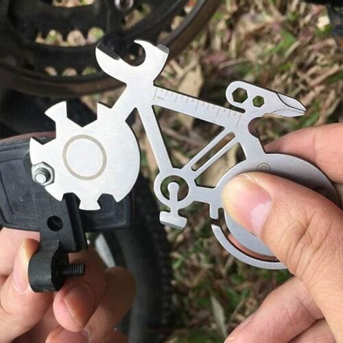 1Pcs Portable Bicycle Shape Wrench Outdoor Multi-purpose Keychain Bicycle Shape Camping Tools Repair Wrench Bike Repair Tool