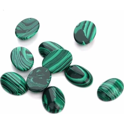 LOULEUR 10pcs/lot 10*14/13*18/18*25mm Malachite Natural Stone Cameo Cabochon Beads Diy Cabochon Setting Findings Jewelry Making
